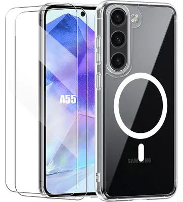 Image de Coque + 2 Verres Trempés pour Samsung Galaxy A55 5G, Antichoc Anti-Rayures avec Cercle Magnétique