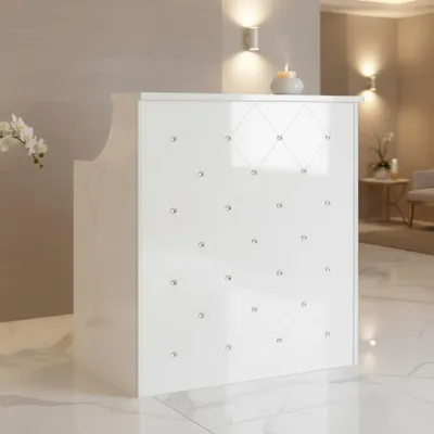 Obrázek produktu pro Kadeřnická recepce lakovaná Diamond 100 cm kosmetická do salónu kabinetu SPA bílá