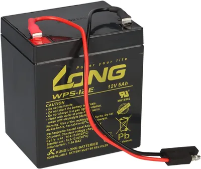 Produktbild von Kung Long Blei Akku AGM 12V 5 Ah WP5-12 mit Stecker für Rasenmäher z.B. Sabo 43-Vario E Toro Briggs Stratton