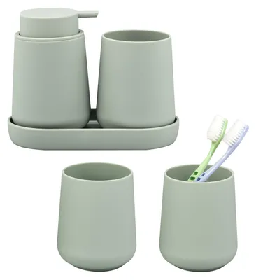 Produktbild von eluno Bad-Set TESERO 5tlg. mit 1x Seifenspender, 3x Becher und 1x Schale, aus Kunststoff in Salbei