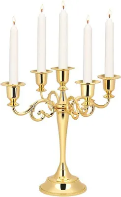 Immagine prodotto di Candelabro per matrimoni, decorazione in metallo a 5 bracci, 26 x 26,5 cm, color oro