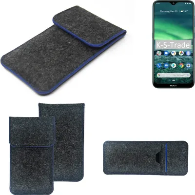 Produktbild von K-S-Trade Handy-Hülle Schutz-Hülle kompatibel mit Nokia 2.3 Filztasche Pouch Tasche Case Sleeve Filzhülle dunkelgrau, blauer Rand