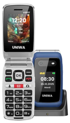Obrázok produktu pre Avizar, skladací telefón pre seniorov, dual SIM, dvojitý displej, 4G LTE, 1450mAh, biela/modrá