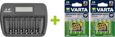 Obrázek produktu pro OXE Nabíječka baterií AA na 6 ks, s displejem a 8 ks nabíjecích baterií Varta 56706 R6 2100mAh NIMH basic