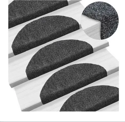 Produktbild von 15-tlg Treppenmatten  Selbstkleb Treppenmatten Stufenmatte 65x21x4cm Nadelvlies Halbrund schwarz
