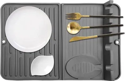 Obrázok produktu pre Uniqoos® Silikónová odkvapkávacia podložka 40 x 26 cm – skladacia, odolná voči teplu (-40 °C až 230 °C), protišmyková a vhodná do umývačky, odkvapkávacia podložka na riad a umývadlo, sivá
