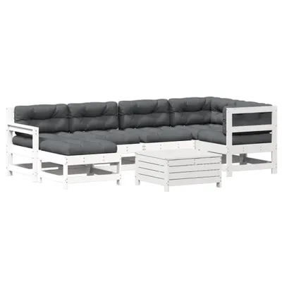 Produktbild von 7-tlg. Garten-Lounge-Set mit Kissen Weiß Massivholz Kiefer