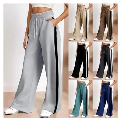 Produktbild von Jogginghose Damen Baggy Schlupfhose Weites Bein Trainingshose Freizeit Haushose Stoffhose Alltag Sweatpants Elastische Taille Sporthose mit Taschen Kordelzug