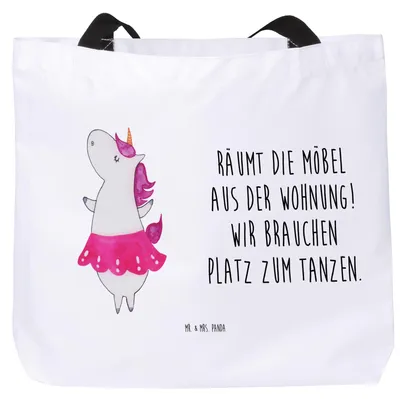 Produktbild von Mr. & Mrs. Panda Strandtasche Einhorn Ballerina - Weiß - Geschenk, Geburtstag, Tasche, Reisetasche, Wohnung, Einkaufstasche, Einhörner, Tote Bag, Laptoptasche, Party