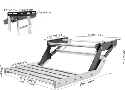 Obrázok produktu pre Schodík na karavan – Jednoduchý manuálny schodík – Nosnosť 150 kg – Skladacia hliníková pomôcka na vstup – Protišmyková – Vhodný pre karavany, obytné prívesy a nákladné vozidlá – Biela farba