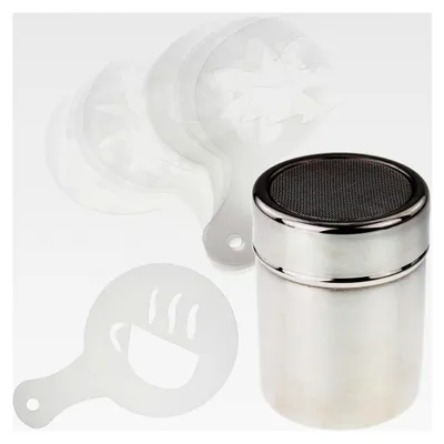 Produktbild von Schokoladenstreuer mit Kaffeeschablonen-Set (16 Stück) für Kaffeeliebhaber, Dekoration von Cappuccino, Latte und heißer Schokolade