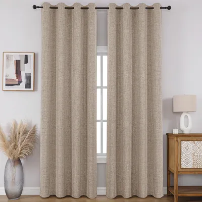 Verdunkelungsvorhänge 2er-Set, 132x274 cm, Hellkhaki, Faux Leinen