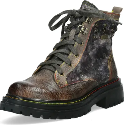 Produktbild von Laura Vita Damen Stiefelette Plateau Blumenmuster und florale Nieten Kandyo 26, Größe:39 EU, Farbe:Braun