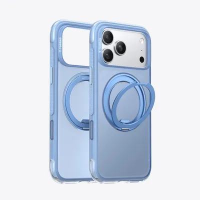 Produktbild von TORRAS Ostand Air Magnetische Handyhülle für iPhone 17 Pro Max, Ultradünn, 360° Drehständer, AirMAX Airbag, Militärischer Fallschutz, Blau