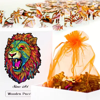 Produktbild von Holzpuzzle für Erwachsene Kinder Katze Löwe Puzzle Geschenk Vatertag Papa