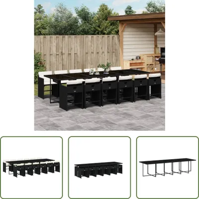 Produktbild von The Living Store 13-tlg. Garten-Essgruppe mit Kissen Schwarz Poly Rattan