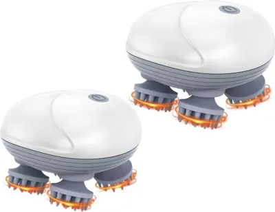 Produktbild von 2 Stück elektrisches Kopfmassagegerät, tragbares Haustier-Massagegerät, kabellos, Ganzkörper-Kopfhautmassagegerät, 5 Modi, 4 Massageköpfe