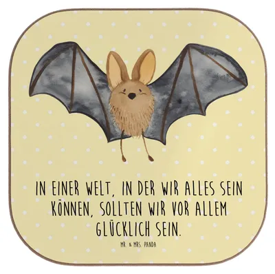 Produktbild von Mr. & Mrs. Panda Untersetzer für Gläser Fledermaus Flügel - Gelb Pastell - Geschenk, Lustige Sprüche, unterleger, gläseruntersetzer, Tasse, Tischuntersetzer, Coaster