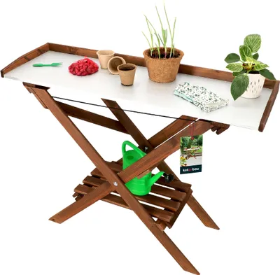Obrázek produktu pro KOTARBAU® Sázecí stůl venkovní odolný proti povětrnostním vlivům 118x38 cm Sázecí stůl skládací Sázecí stůl dřevěný hnědý Zahradní pracovní stůl Zahradní sázecí stůl odolný proti povětrnostním vlivům Skleníkový stůl
