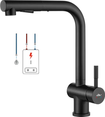 Produktbild von Auralum Niederdruck Küchenarmatur, Ausziehbarer Wasserhahn, Küche Armatur Schwarz Spültischarmatur Spüle, Mischbatterie für Kaltwasser und einen Wasserboiler