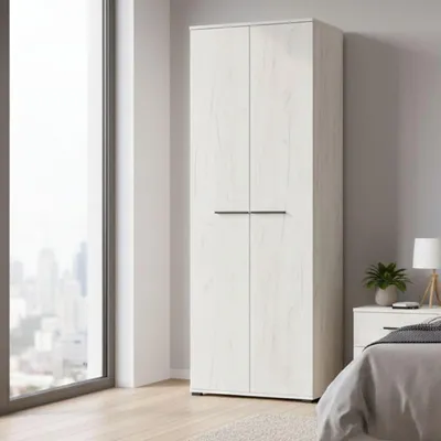 Image de Pinasca - Armoire 2 Portes, 68x195 cm Blanc Mélèze, une Étagère