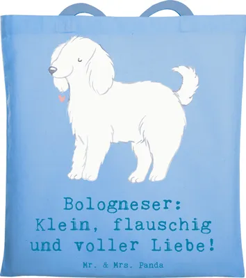Produktbild von Mr. & Mrs. Panda Tote Bag Bologneser Liebe - Sky Blue - Geschenk, Laptoptasche, Stoffbeutel, Hunderassen Vielfalt, Hunderasse, Haustier, charmant, Eigenschaften, Tasche