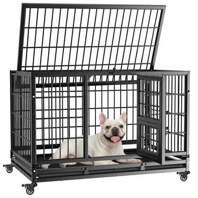 Produktbild von Hundekäfig faltbar mit 3 Türen 82 x 52 x 56 cm Schwarz