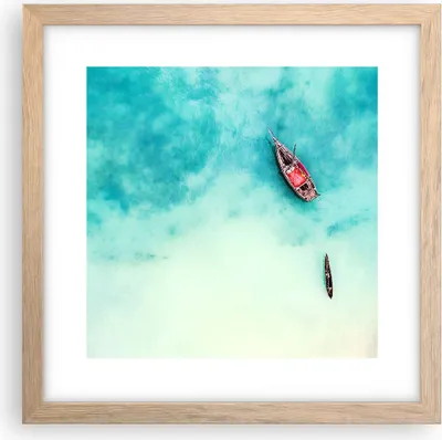Produktbild von Gerahmtes Poster - Rahmen in heller Eiche - Insel Boot Schiff Ozean - 30x30 cm - Wand Bild - Wanddeko - Wandbilder - Wandposter - Bilderrahmen - Bilder - Kunstdruck - Wandbild - P2NAC30x30-2923
