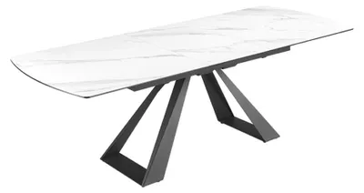 Image de Table de salle à manger extensible OBLIKA 180-230 cm – Céramique effet marbre blanc et métal noir