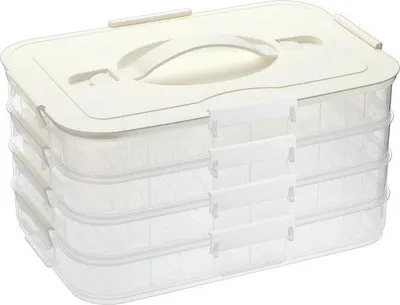 Image de Boîte à snacks en plastique blanche à 4 compartiments, avec poignée et couvercle