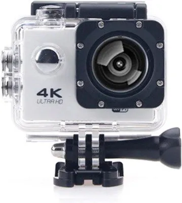 Image de Caméra d'action 4K avec Wi-Fi, étanche, grand angle Ultra HD à 140°, stabilisation d'image, écran HD et kit d'accessoires (blanc)