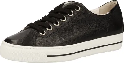 A single black leather sneaker with a white sole is shown from a side-diagonal angle against a white background.