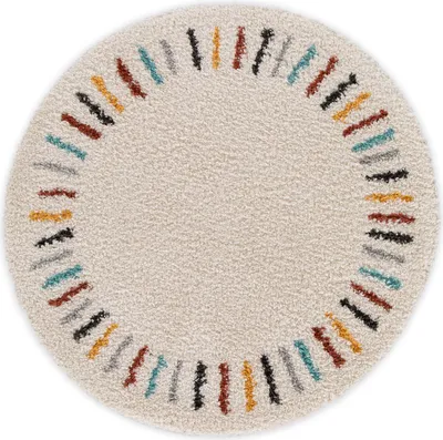 Produktbild von DomDeco Hochflorteppich ROMI Rund, weicher 30mm Shaggy, Weiß-Mehrfarbig, Ø160cm