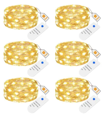Lichterkette 6er-Set, 3 Modi, Timer, 20 LEDs, 2 m, batteriebetrieben