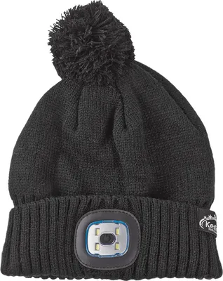 Produktbild von Strickmütze schwarz mit Bommel und LED Licht