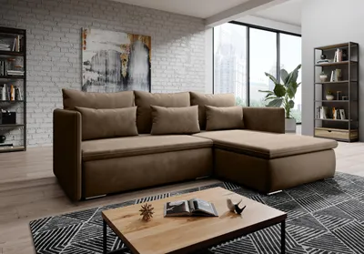 Produktbild von FurMeb24 ECKSOFA VALERIO monolith 15 - rechte seite - braun - mit schlaffunktion und bettkasten