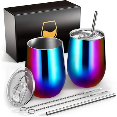 Productafbeelding van RVS drinkbekers, 2 stuks, 12 oz, geschikt voor onderweg, houdt 5 uur warm en 10 uur koud, BPA-vrij, vacuümgeïsoleerd, verkrijgbaar in verschillende kleuren