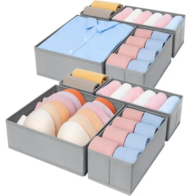 Obrázek produktu pro Organizéry do zásuvek, sada 8 kusů, světle šedá barva, skládací, látkové úložné boxy
