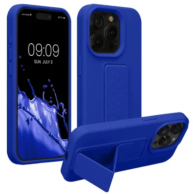 Produktbild von kwmobile Handyhülle für Apple iPhone 15 Pro Max Hülle - TPU Silikon Case mit Fingerhalter und Stand - Schutzhülle Cover in Baltik Blau