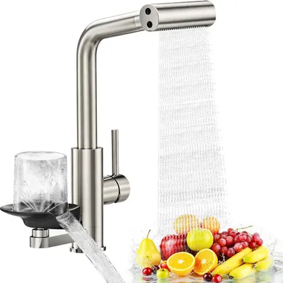 Image de Robinet de cuisine extractible avec douchette à jets, finition nickel brossé