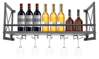 Image de Étagère pour bouteilles de vin et verres, style industriel