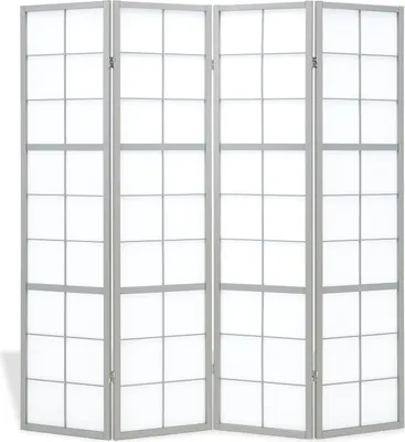 Image de Homestyle4u Paravent Séparateur de pièce 4 panneaux Bois Gris Shoji Cloison Espagnole Brise-vue
