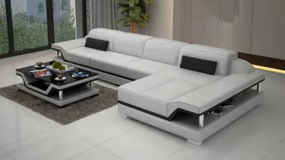 Produktbild von Design Ecksofa L-form Couch Leder Sofas Weiß Wohnlandschaft Couchen Sitzpolster