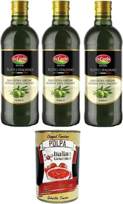 Produktbild von Di Carlo Olio Evo, Tutto Italiano,Evo-Öl, rein italienisches Olivenöl extra vergine 3x1lt + Italian Gourmet polpa 400g