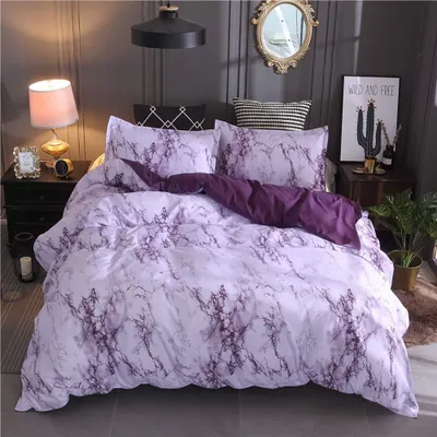 Produktbild von Bettwäsche 135x200 cm mit Reißverschluss Violett & Weiß Marmor Muster Wendebettwäsche 2 teilig Mikrofaser Bettbezug mit Kissenbezug 80x80 cm