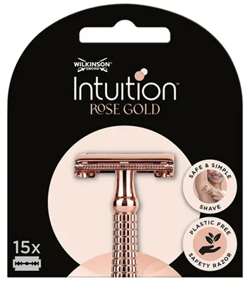 Obrázek produktu pro Wilkinson Intuition Rose Gold Żyletki do klasycznej maszynki do golenia dla kobiet, 15 sztuk