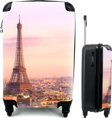 Produktbild von MuchoWow® Koffer Handgepäck Trolley Rollkoffer Kleine Reisekoffer mit 4 Rollen - Paris - Eiffelturm - Himmel - Cabin Size < 55x40x23 cm & 55x40x20 cm - Fotokoffer - Kabinenkoffer - Boardgepäck - Reise-Box - Reisekoffer - Reisegepäck - Koffer mit Bild - Trolley für Kinder