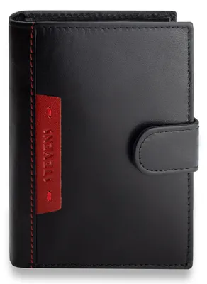 Zdjęcie produktu dla Stevens portfel męski skóra naturalna czarny czerwony RFID 12,5x10x2 cm