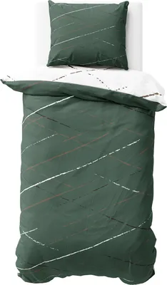 Produktbild von Bettwäsche 135x200 cm Baumwolle Grün Weiß Streifen Bettbezug PolyBaumwolle Wendebettwäsche mit Reißverschluss