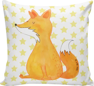 Produktbild von Mr. & Mrs. Panda Kissen 40x40 Einhorn Wunsch - Weiß - Geschenk, Unicorns, Fuchs, Einhörner, Kuschel, Deko, bedruckt, Unicorn, Fuchshörnchen, Sofa, Couchkissen, Füchse